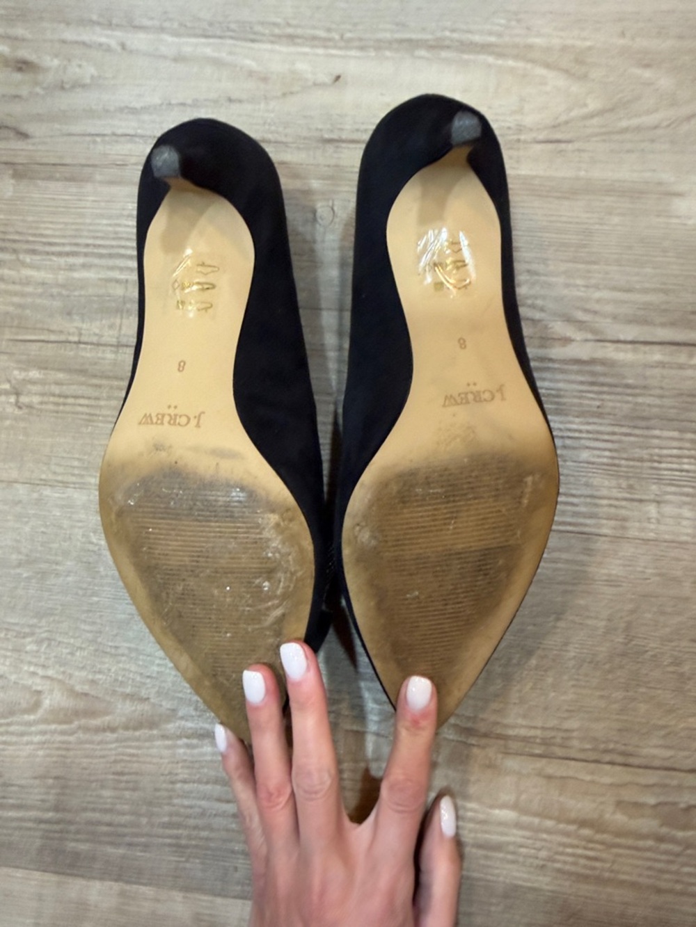 J. Crew Factory Black Suede Pointed Rhinestone Bow Low Pumps, Size 8 - Picture 5 of 7